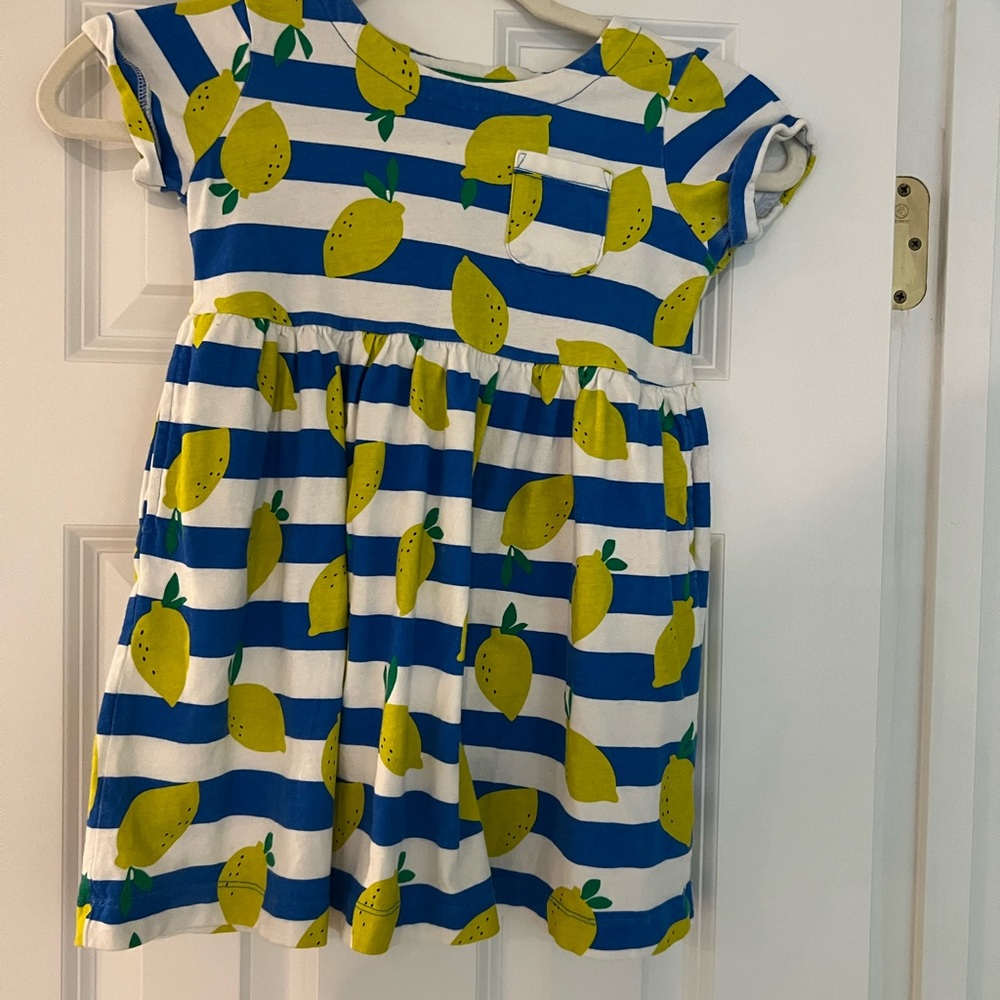Mini Boden Blue and White Striped Dress with Lemon Print